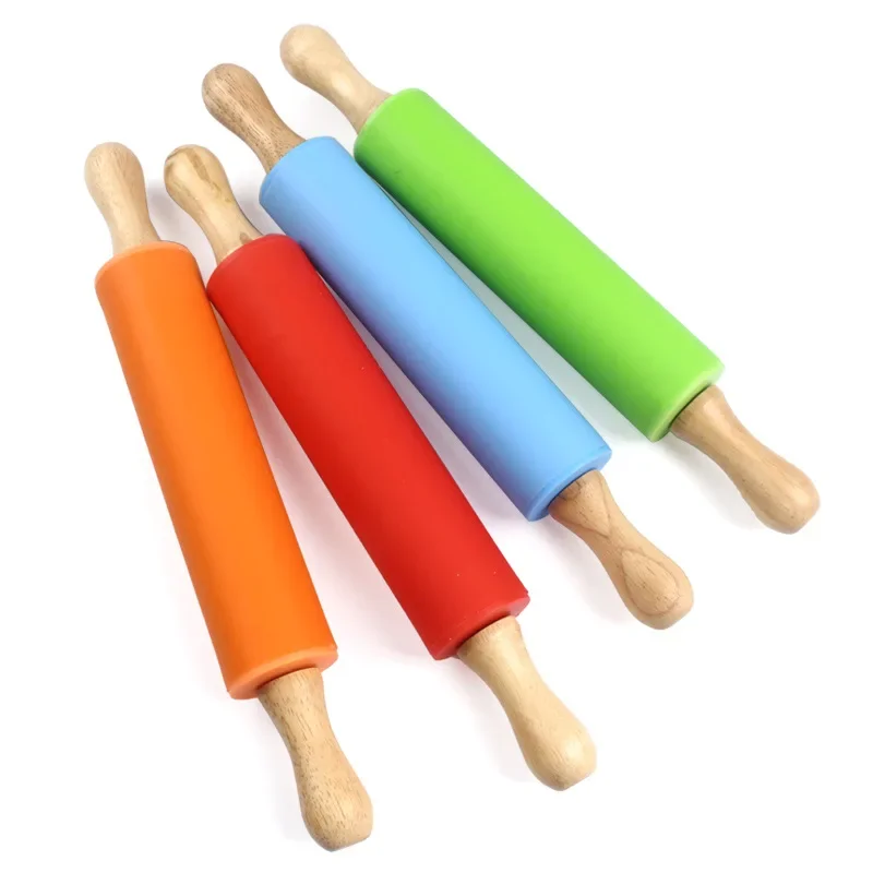 1Pcs Silicone Non-stick Fondant Rolling Pin for  Fondant Cake Dough Roller Decorating Cake Roller Crafts Baking Cooking Tool