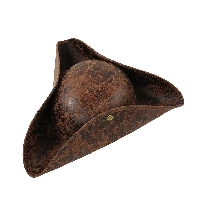

Faux Leather Pirate Hat - Brown Distressed Leather Colonial Style Tricorn Hat
