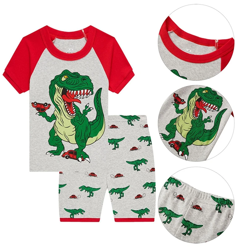 Kids Short Sleeve Suit Cute Cartoon Dinosaur Cotton Children's Sets For Boys Summer Tops +short Baby Clothes Children's Clothes