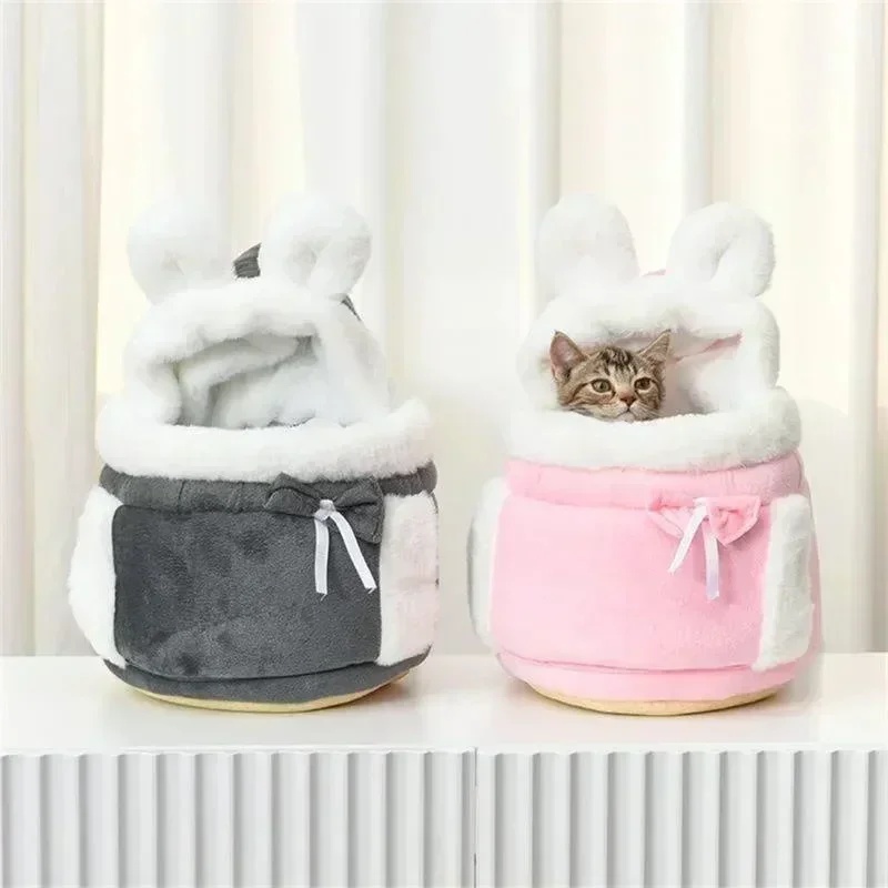 Pet Backpack Warm Travel Bag for Cat Dog Portable Small Animal Cage Outgoing Plush Bag Cat Winter Travel Bag Cat Handbag