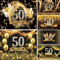 Gold Glitter 50th Photo Backdrop Red Curtain Men Woman 50 Years Old Birthday Party Photography Background Photocall Props Banner