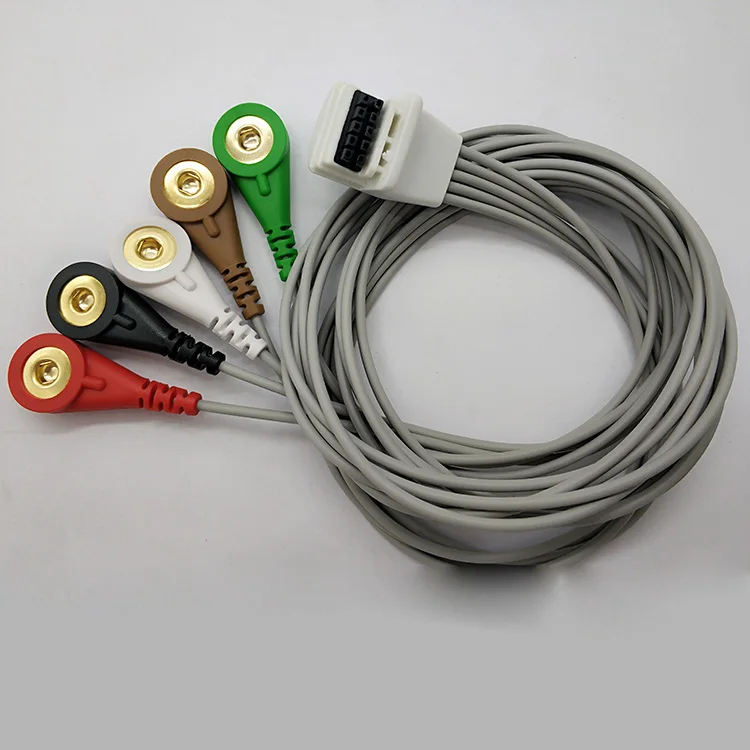 Compatibele Mortaras H3 5-afleidingen 10-Pin Snap AHA ECG-kabelvervanging