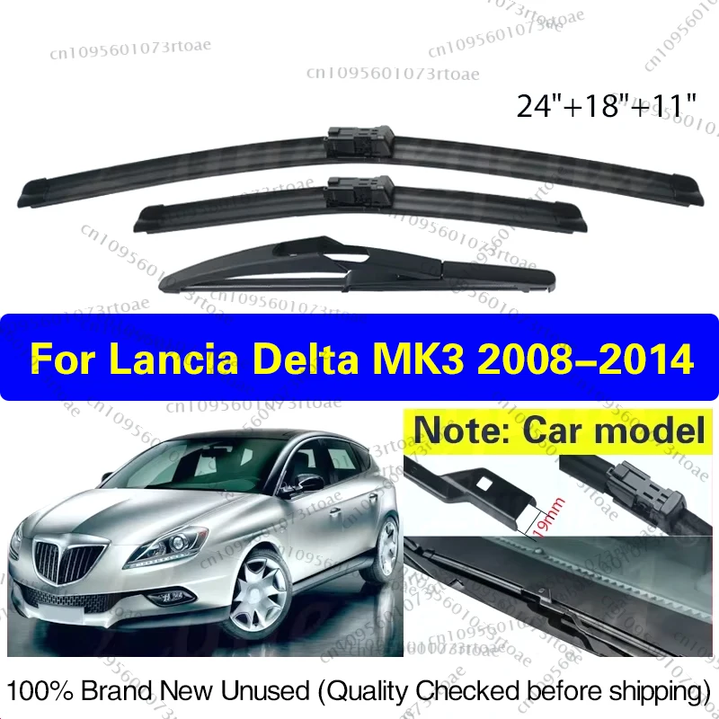 

3pcs For Lancia Delta MK3 2008 2009 2010 2011 2012 2013 2014 24"+18"+11" Front Rear Wiper Blades Brushes Cutter Car Accessories