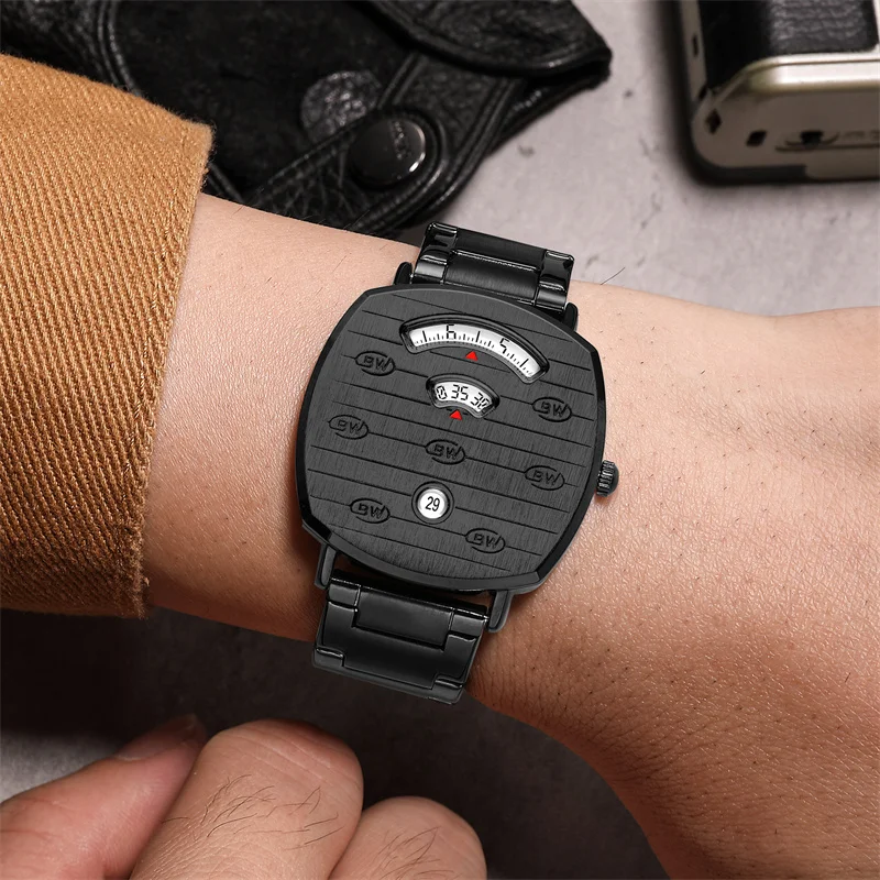 Personalized high-end fashionable square dial design with simple time scale calendar quartz men watch waterproof casual creative