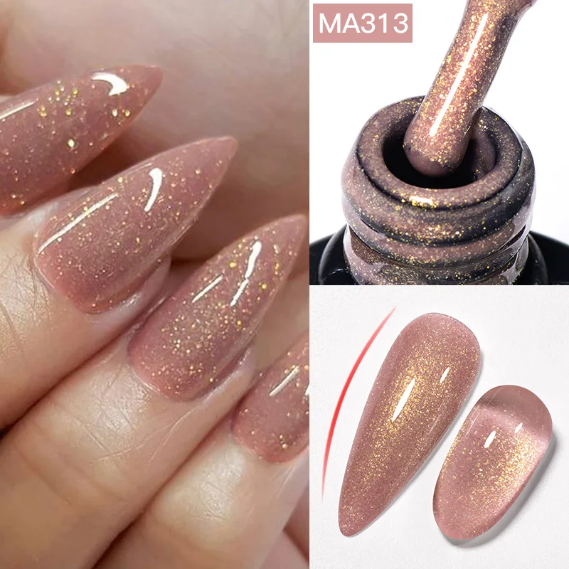 MEET ACROSS 7ml Glitter Rubble Base Gel Nail Polish 2-In-1 Nude Pink Sparkly Semi Permanent UV Gel Nail Art Manicure DIY Vernis