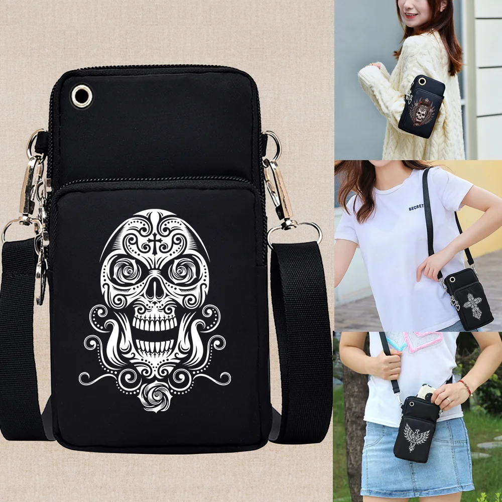 Universal Waterproof Mobile Phone Bag Skull Pattern Wallet Pouch for Samsung/IPhone 12/13 Pro Max 7 8 Plus CrossBody Bags