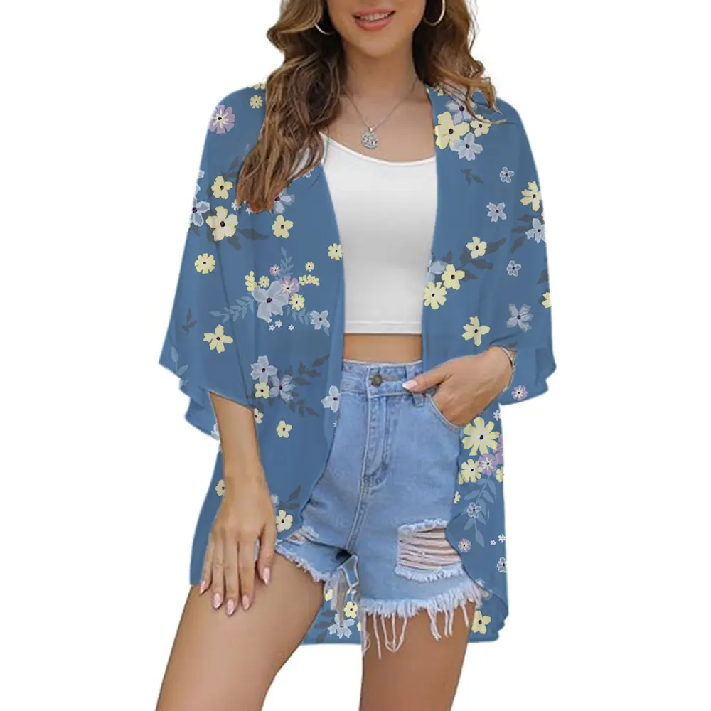 Kimono Blouse Multicolors Women Chiffon Floral Kimono Cardigan Loose Half Sleeve Shawl Capes Boho Bohemia Print Cover Up Beach