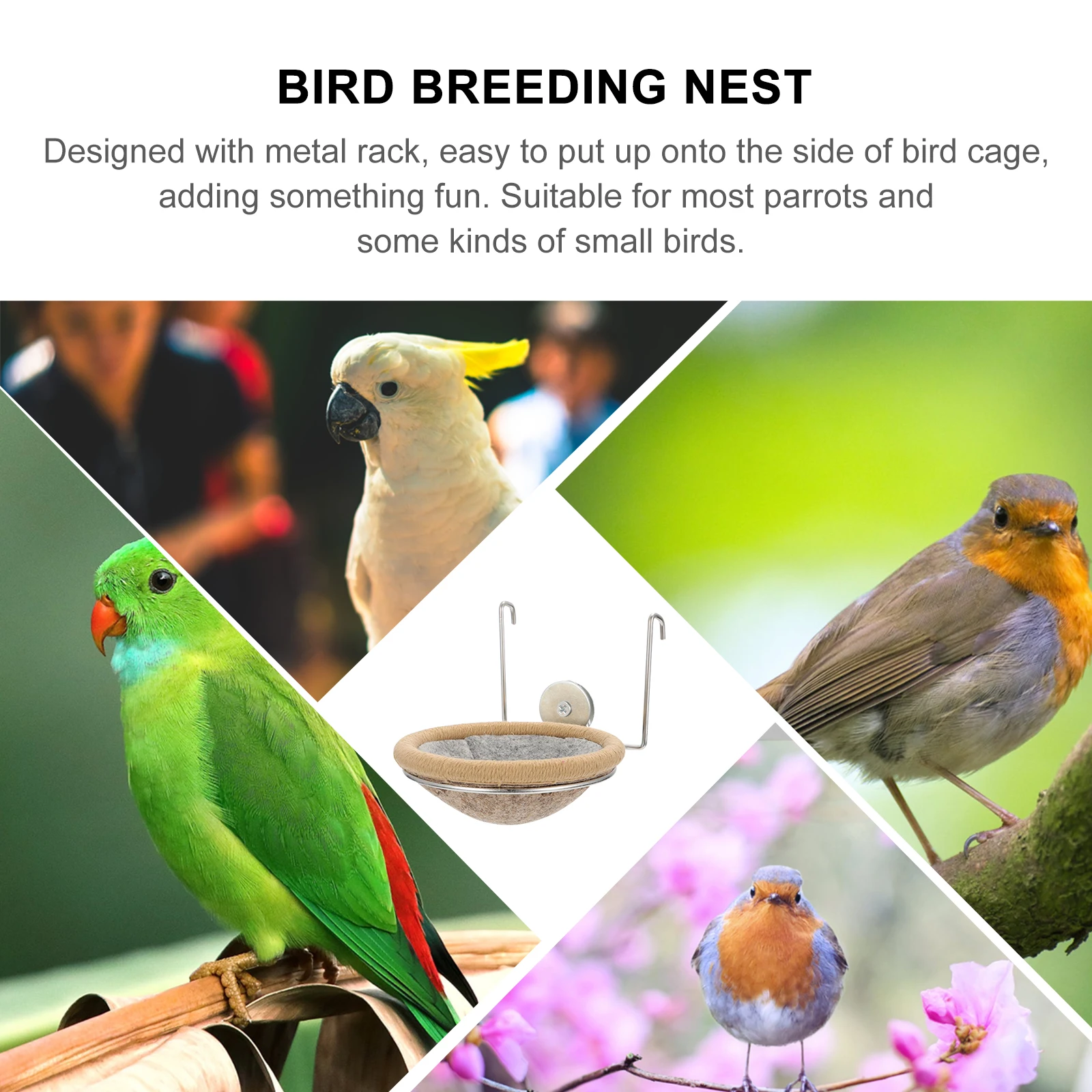 

1 set Bird Nest Set for Small Birds Parrot Breeding Bed Hut Hatching Cage Grey Color Safe Habitat Nesting Pet Supplies