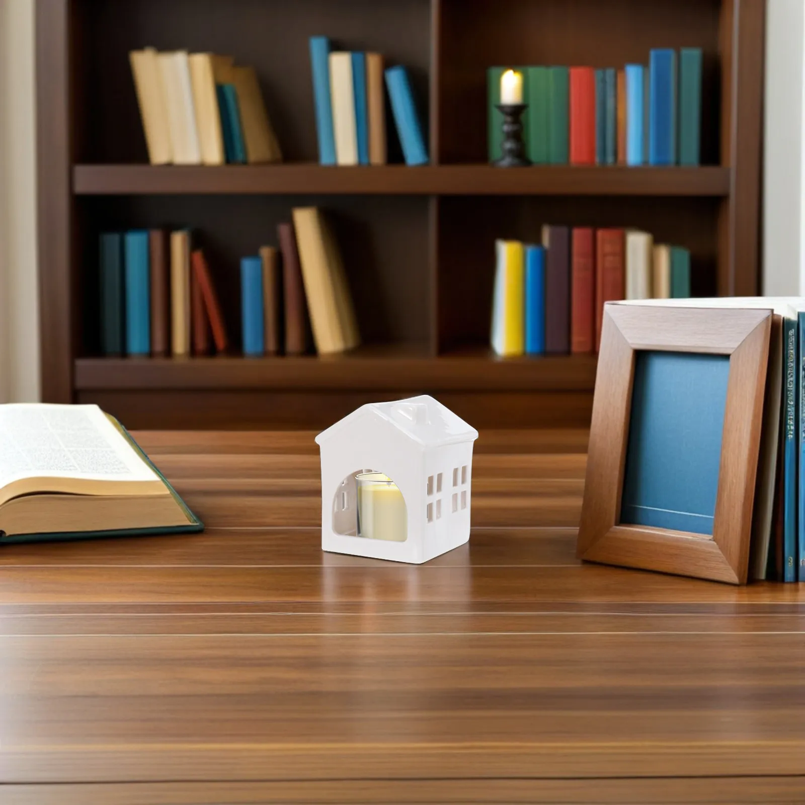 Ceramic House Shaped Tealight Holder Hollow Nordic Design Farmhouse Decor Candlelight Stand for Coffee Table Centerpiece