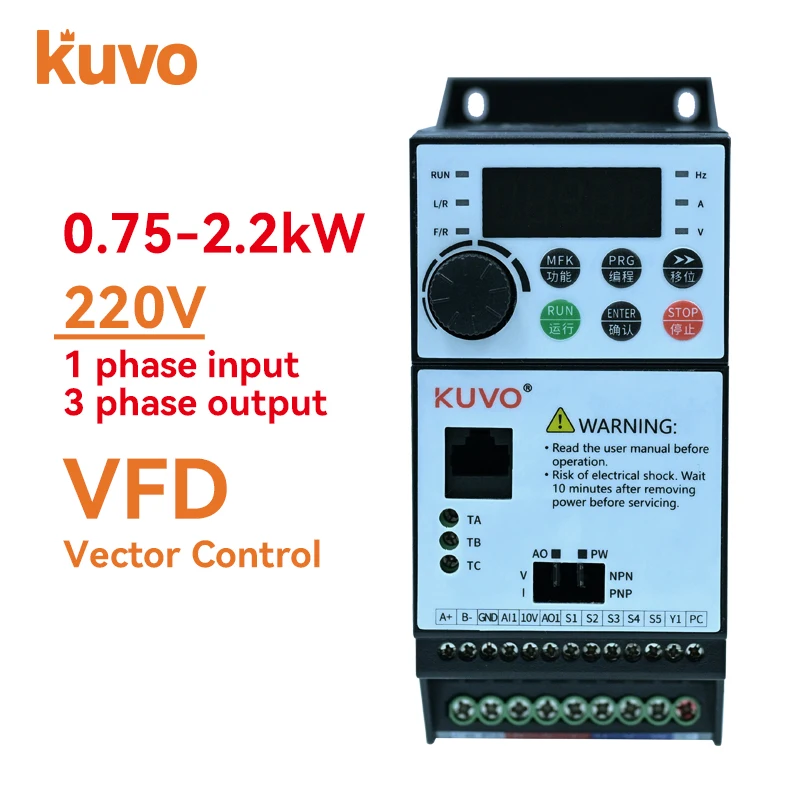 

KUVO 220V 380V VFD Variable Frequency Drive Inverter 0.75/1.5/2.2KW Vector Control Variator Speed Adjuster Controller