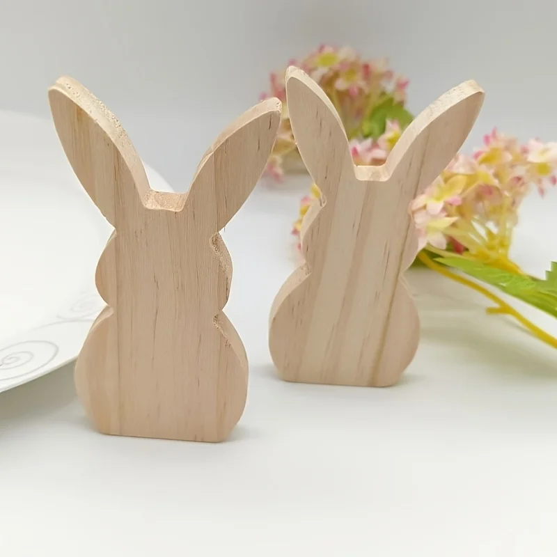 2pcs bunnies ornaments Natural wood bunny suitable for Easter decoration