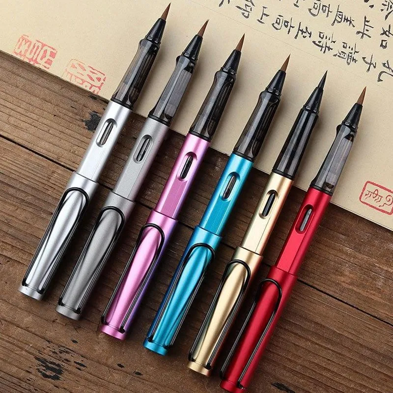 Metal Color Soft Hair Calligraphy Writing Watercolor Brush Student Painting Tool School Office Supply Promotion Stationery Gift