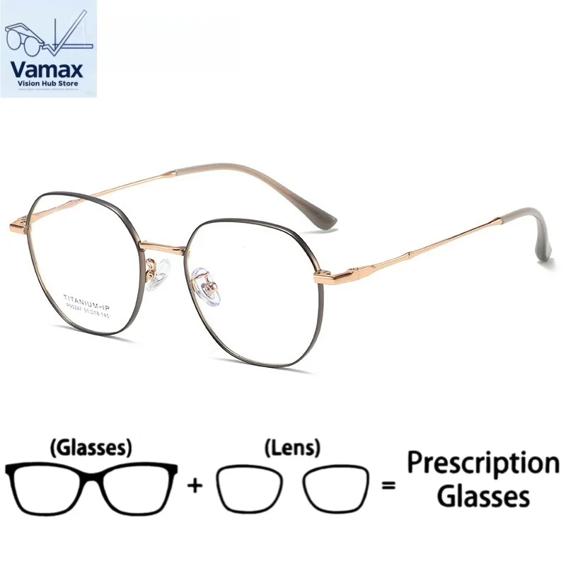 

VAMAX Lightweight Pure Titanium Blue Light Block Polygon Eyeglasses Frame For Myopia Round Face Women