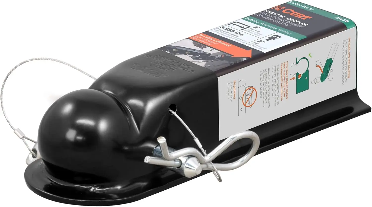 

25470 Муфта прицепа QuickPin без защелки для 2-дюймового шарика сцепного устройства, 2 дюйма, 3,500 фунтов