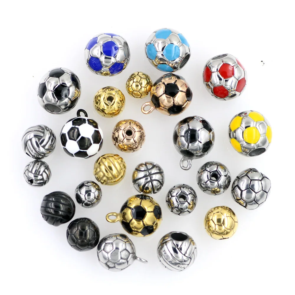 2PCS Stainless Steel Sport Basketball Football Volleyball Bead Charm Fit Original Charm Bracelet Necklace DIY Jewelry Making