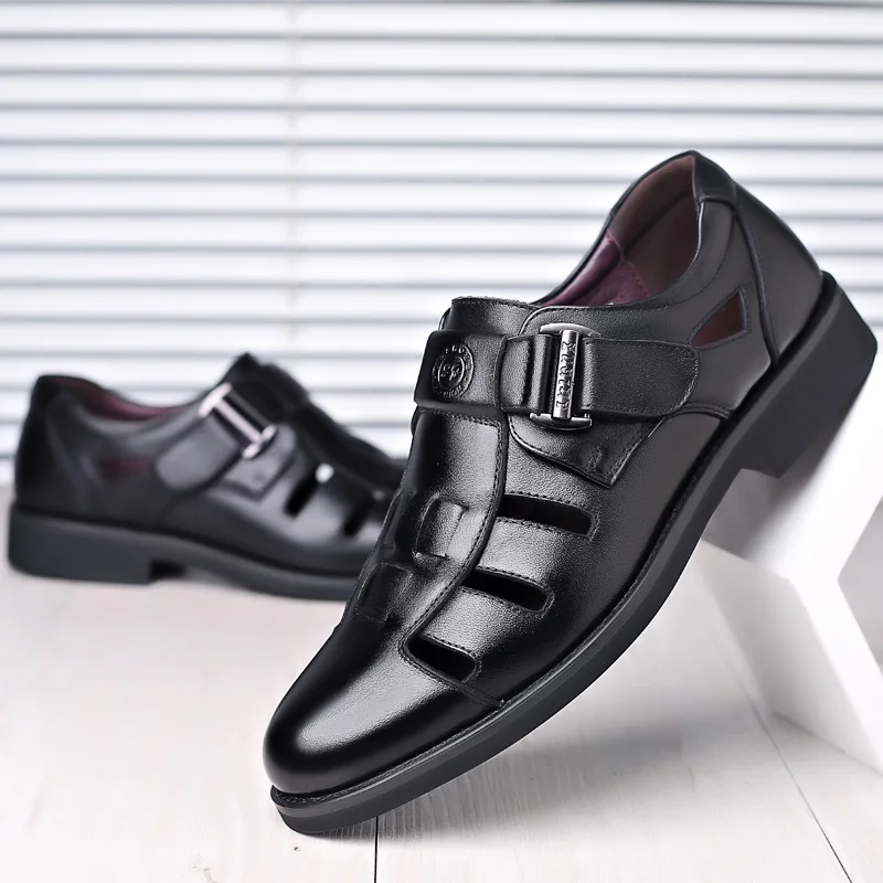 Summer Hollowed Out Men Leather Shoes Soft Sole Casual Business Menโs Sandals Breathable Office Formal Lightweight Outdoor Shoes