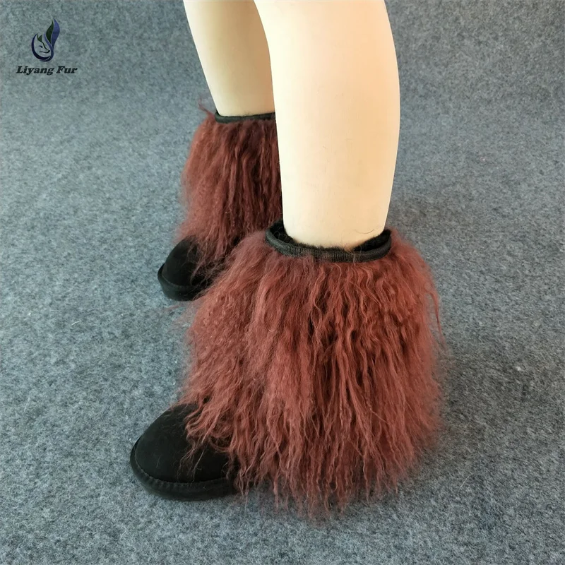 Real Mongolian Sheep Fur Snow Boots Factory Supply Fur Boot Winter Shoes For Girls