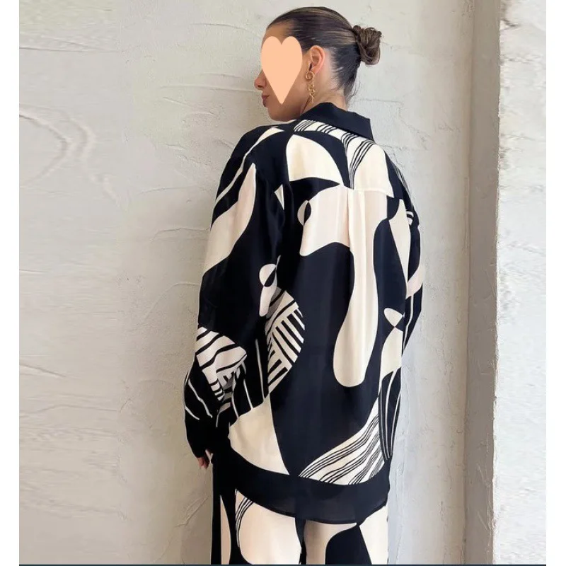 Long Pant Sets Autumn New Long Sleeve Shirt Loose Print Casual 2 Piece Sets Women Outfit Ladies Two Piece Set For Women Office 