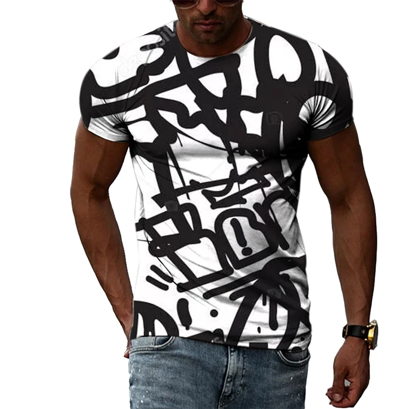 Summer Men\'s Short Sleeve Personality Graffiti 3D Printing T-Shirt Fashion Trend Street Style Boys Round Neck T-Shirt Top 6XL