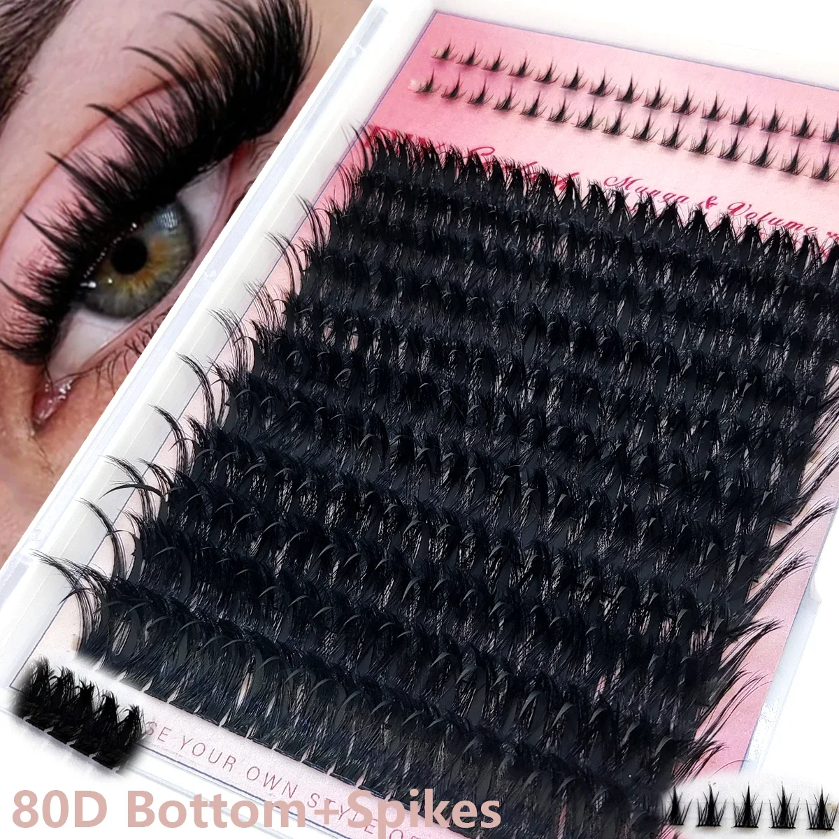 HBZGTLAD Vorgefertigte Fox-Eye Fluffy Lashes Manga Wimpernbüschel Natürliche Katzenaugen-Wimpern mit Spitzen-Wimpernbüscheln und unteren Wimpern – Detail 17