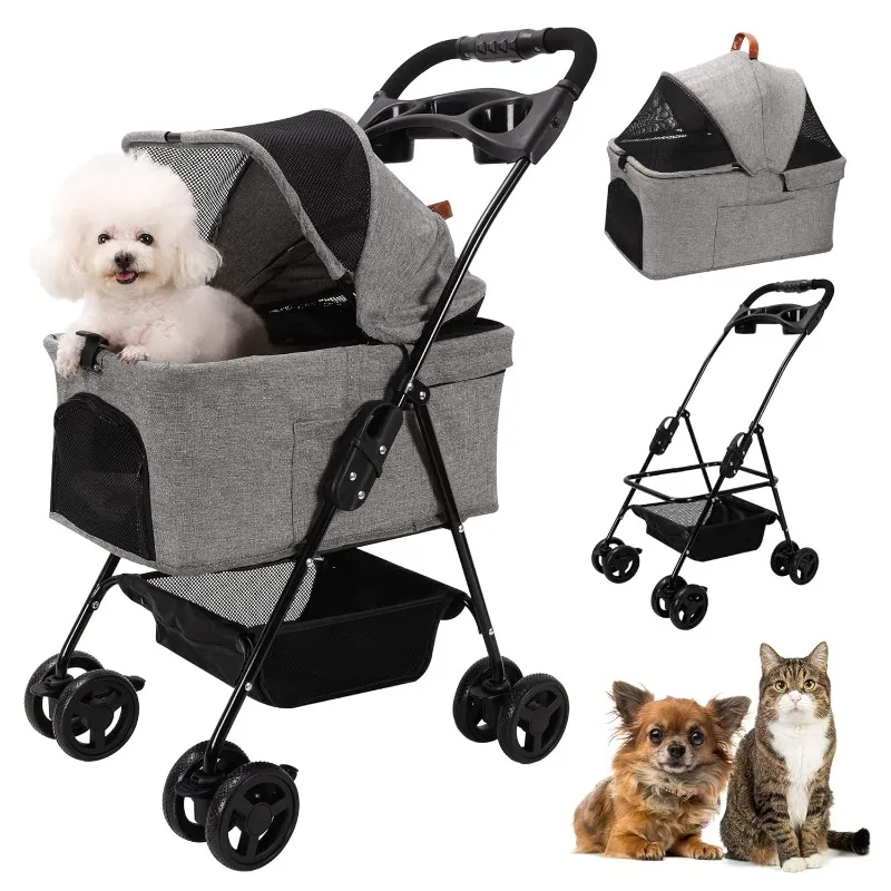 

Dog Stroller Foldable Detachable Cat Stroller Dog Strollers for Small Dogs 4 Wheels Rotate 360 Degrees with Brakes,