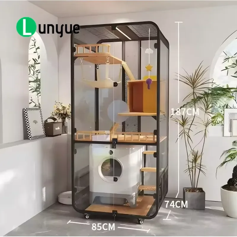 Customizable Luxury Cat House with Wheels Large Sturdy Wooden Metal Frame Multi Size Indoor Pet Furniture Easy to Move