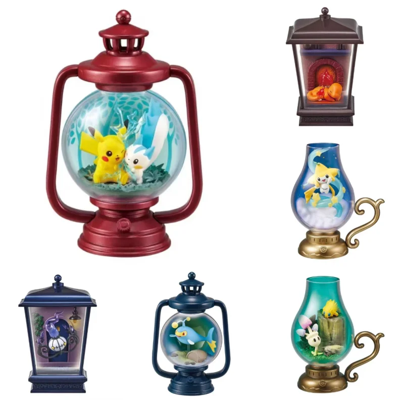 RE-MENT Pokemon Lantern Perspective Mini Scene Figurines Small Fire Dragon Pikachu Home Desktop Decoration Collectibles