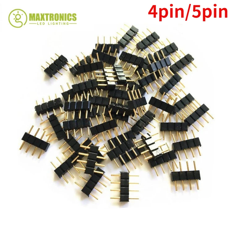 Free Shipping 100pcs/lot 4Pin 5Pin Needle Connector Male Plug Adapter No Welding Solderl For RGB 5050 LED Strip Lights Connect