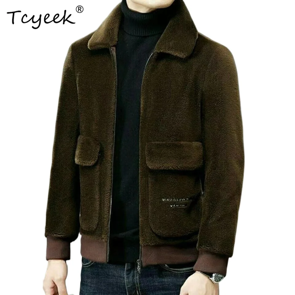 Tcyeek Sheepskin and Wool One-piece Mens Jacket Sheep Shearing Coat Short Real Fur Embroidered Winter Real Fur Coat 2026 Jaqueta