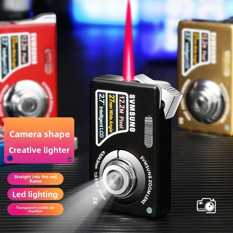 Hot Selling Camera Butane Gas Lighter Pink Flame Windproof Inflatable Lighter Metal Lighter Cigarette Accessories Small Gift