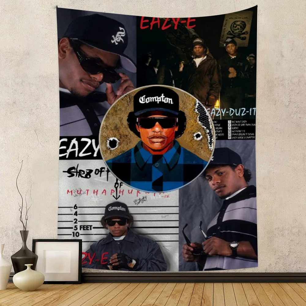 West Coast Hip Hop Rapper Eazy E Anime Tapestry Blends Tarot Hippie Vibes, Wall Rugs Hanging Sheets, Cool Decor for Fans’ Spaces