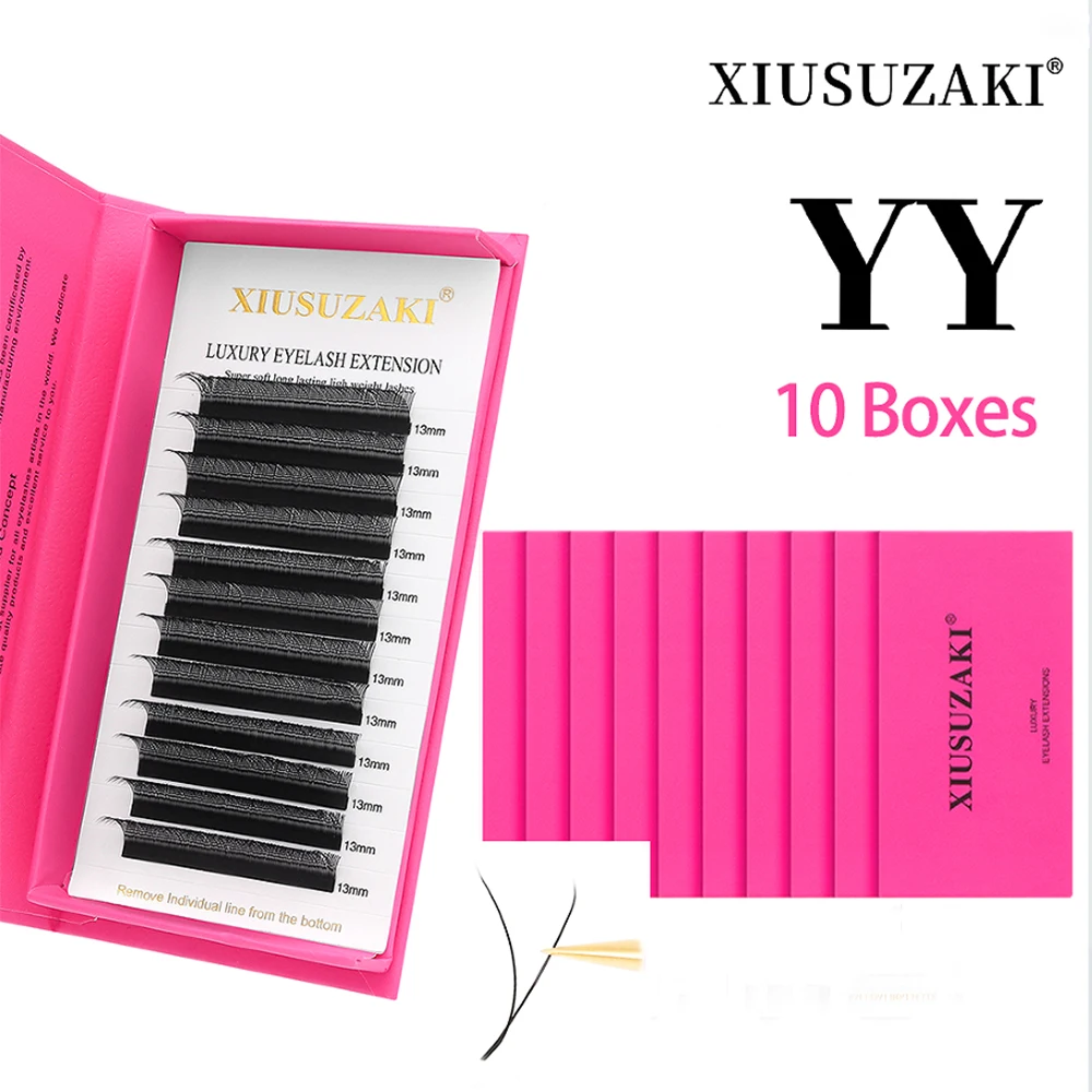 XIUSUZAKI 10 plateaux/lot Extensions de cils en forme de YY Double pointes YY ventilateurs de Volume préfabriqués cils outils d'extensions de faux cils
