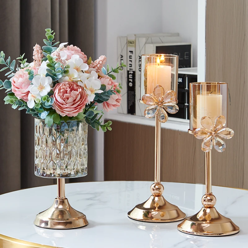 

Golden light luxury candle light dinner candle decoration western table romantic ornament shooting props atmosphere flower candl