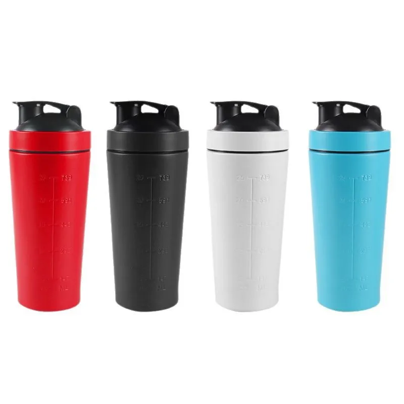 500ML/750ML Stainless Steel Protein Powder Shaker Bottle with Steel Ball and Scale Leak Proof Gym Fitness Sport Whey Shakes Cup - view 4