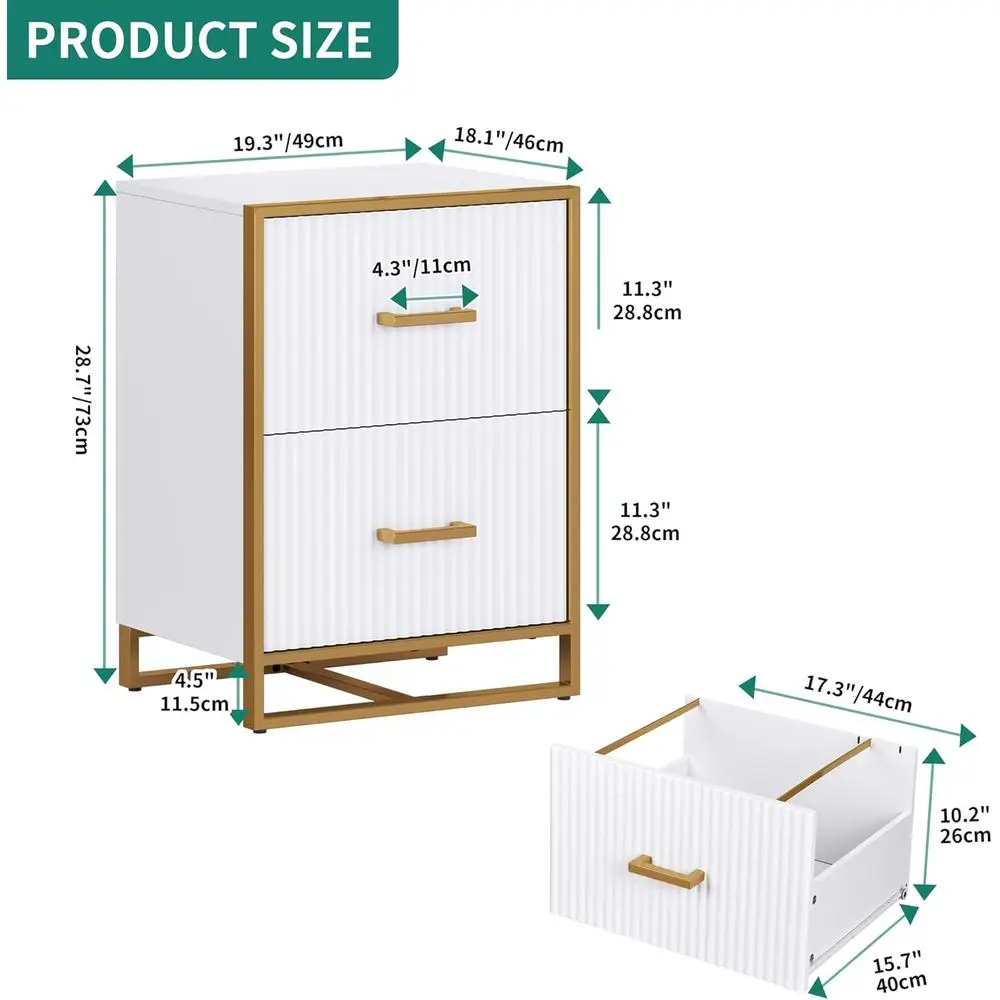 White and Gold 2-Drawer Lateral Home Office File Cabinet