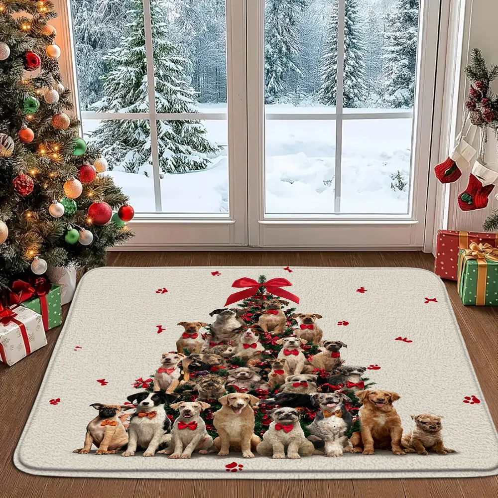 

Merry Christmas Welcome Doormat Indoor Outdoor Entryway Rug Christmas cat and dog Non-Slip Mat Home Decor