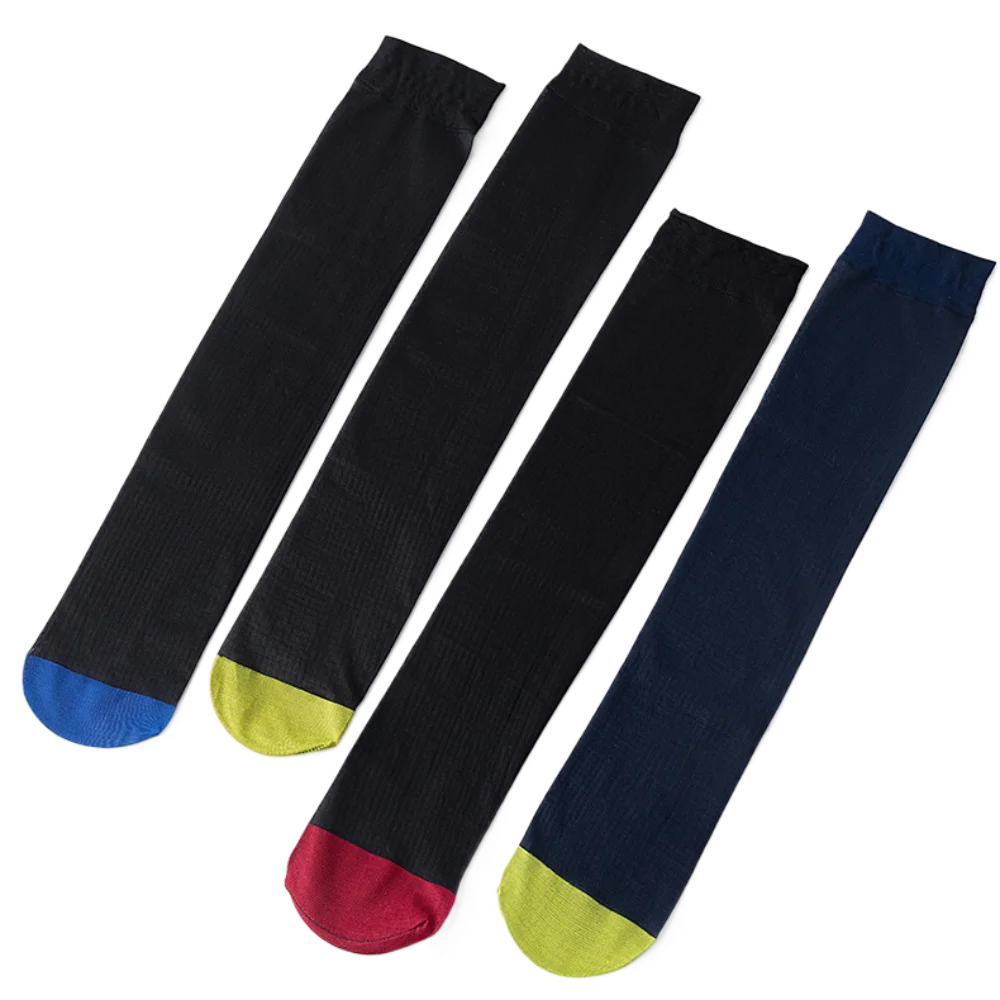 Breathable Stripe Men Thin Dress Tube Socks Translucent Middle Tube Patchwork Business Stockings Thin Mid-calf Male