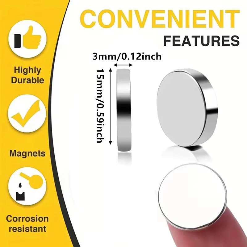 10-100Pcs 15x3mm Round Disc Great Pull Force Super Powerful Fridge Magnets Strong Magnetic Push Pin Hooks for Home Fridge Crafts