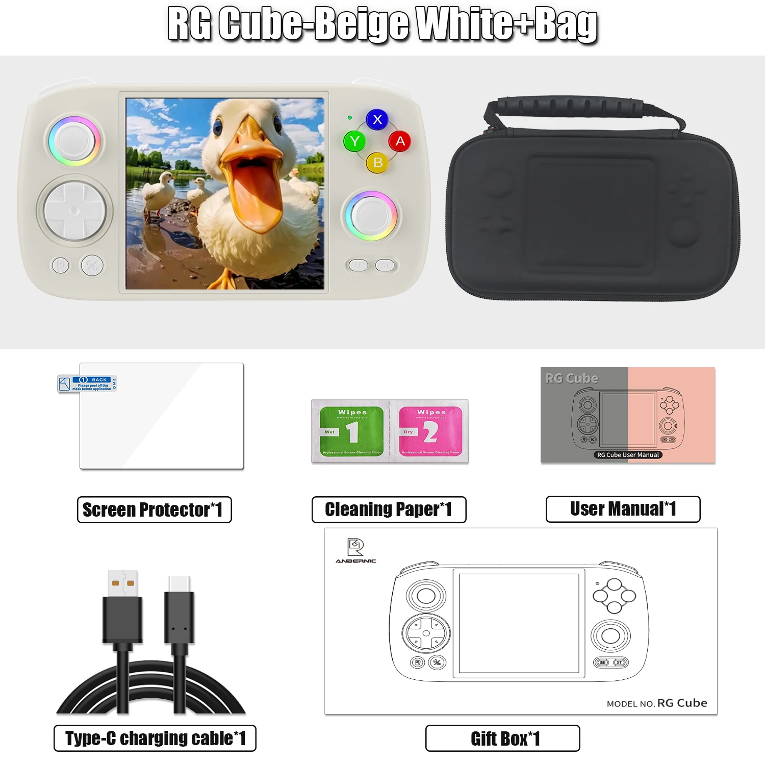 Yominerr RG CubeXX Console Rétro Portable – Écran IPS 3,95″ 720x720, Linux 64-bit, 32 Go, RGB Joystick, 3800 MAh