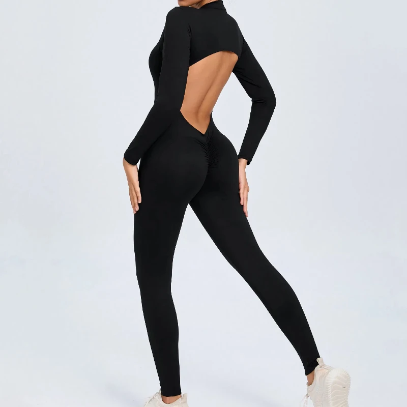 

Workout Bodysuit Open Back for Women Long Sleeve Tracksuits Zipper Jumpsuit