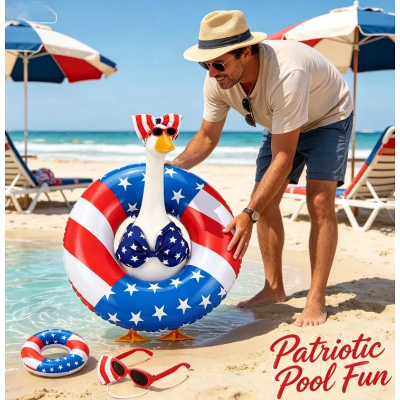 

Patriotic Beach Goose Outfit Lemon Watermelon Print Bandana & Life Ring Prop Quick Dry & Non Slip Perfect for Holiday Display