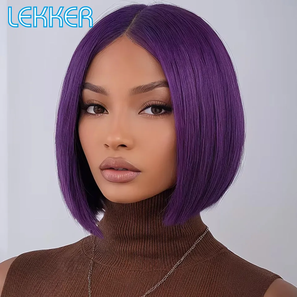 

Lekker Purple Short Straight Bob 13x1 T Lace Front 100% Human Hair Wigs For Women Glueless Brazilian Remy Hair Colored Bob Wigs