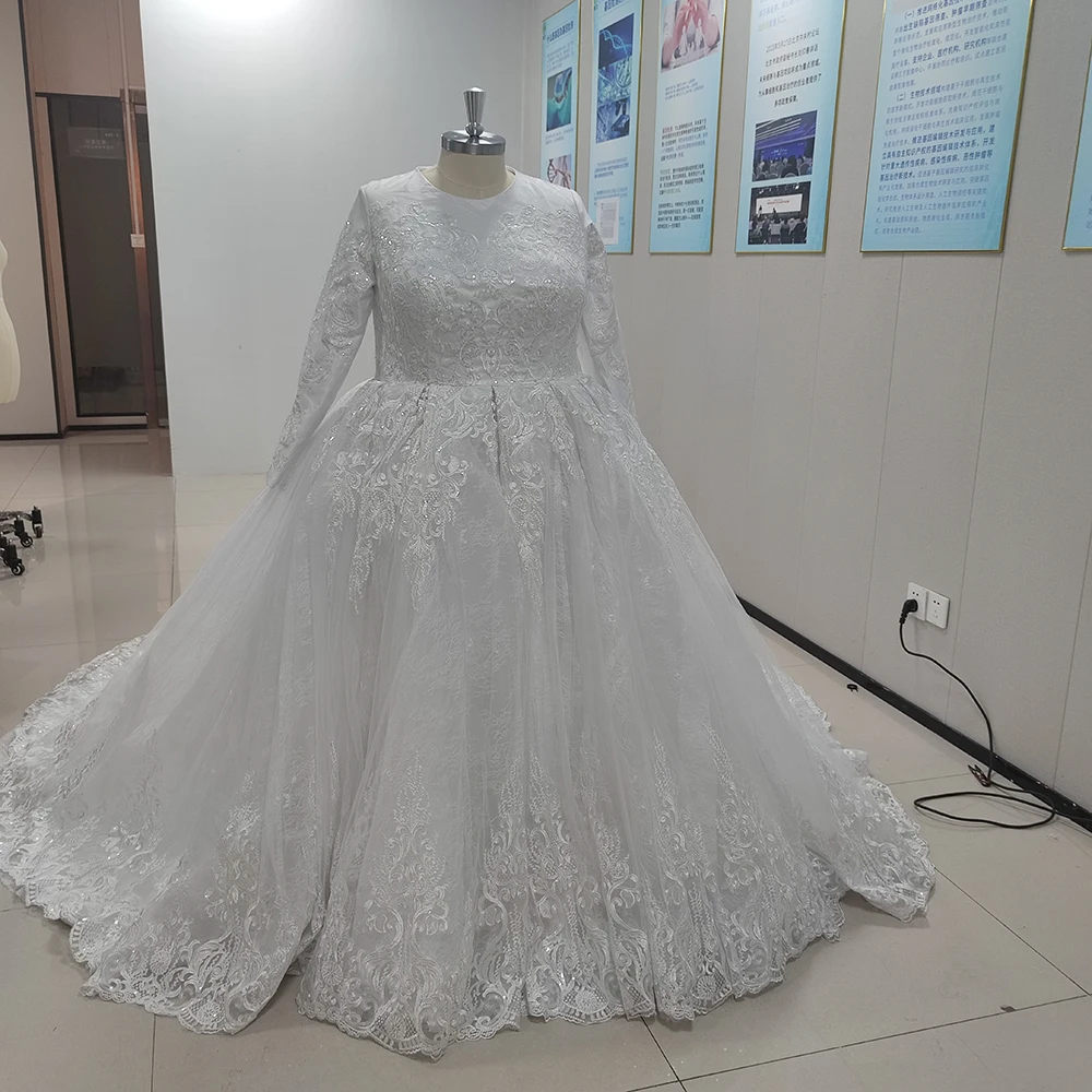 Kadisua Luxury Wedding Dress for Women Real Image Long Sleece Plus Size Appliques Chapel Train O-Neck vestidos de novia 2024