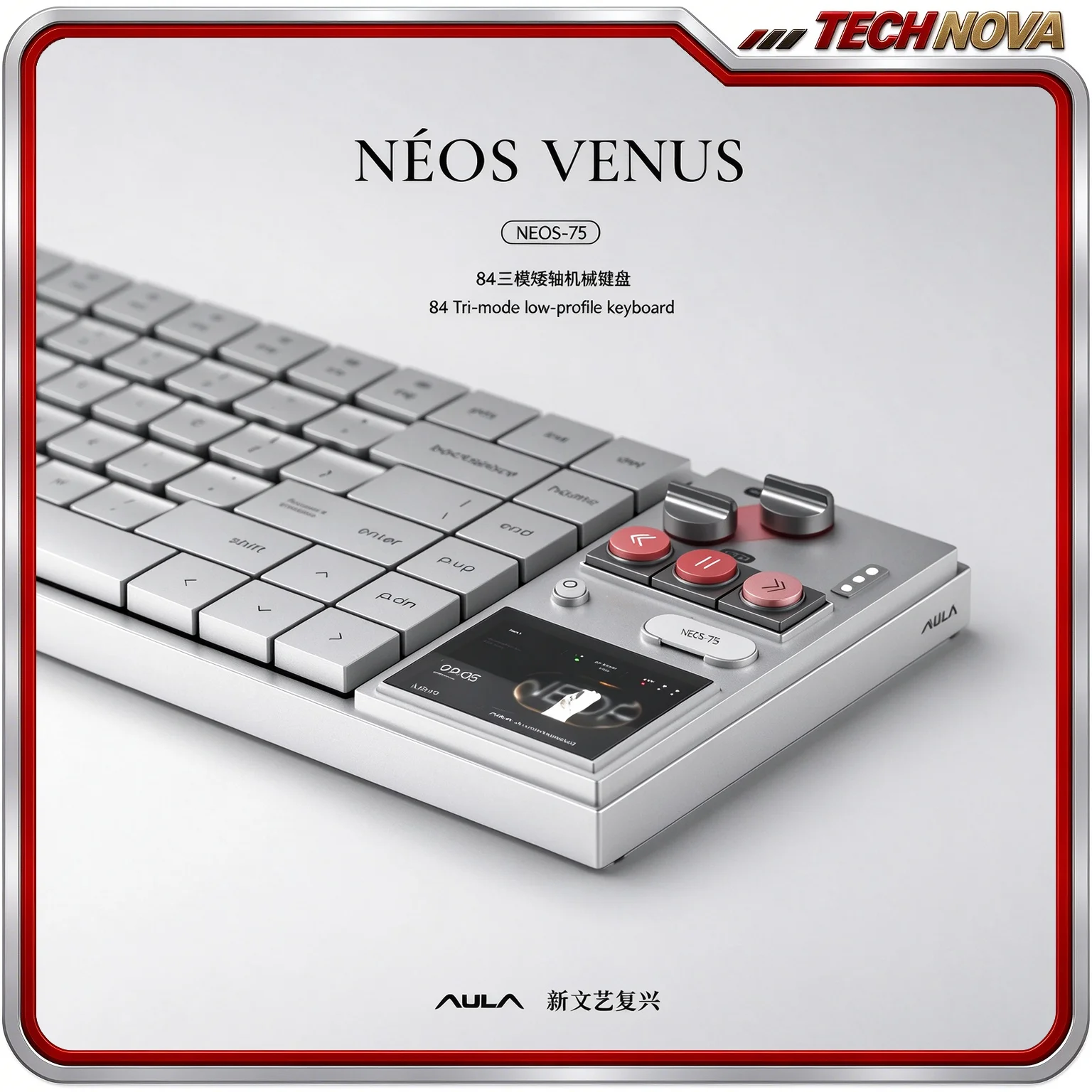 AULA Neos75 New Renaissance All Aluminum Low Profile Keyboard Metal Keycaps 2.31 IPS Dual Knob Tri Mode for Office Mac Win