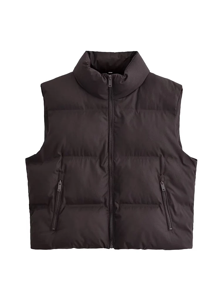 Damska kamizelka kurtka jesienno-zimowa ciepła bawełniana bez rękawów prosta codzienna kamizelka płaszcz modna jednolita kolorystycznie damska bluzka bez rękawów w stylu streetwear