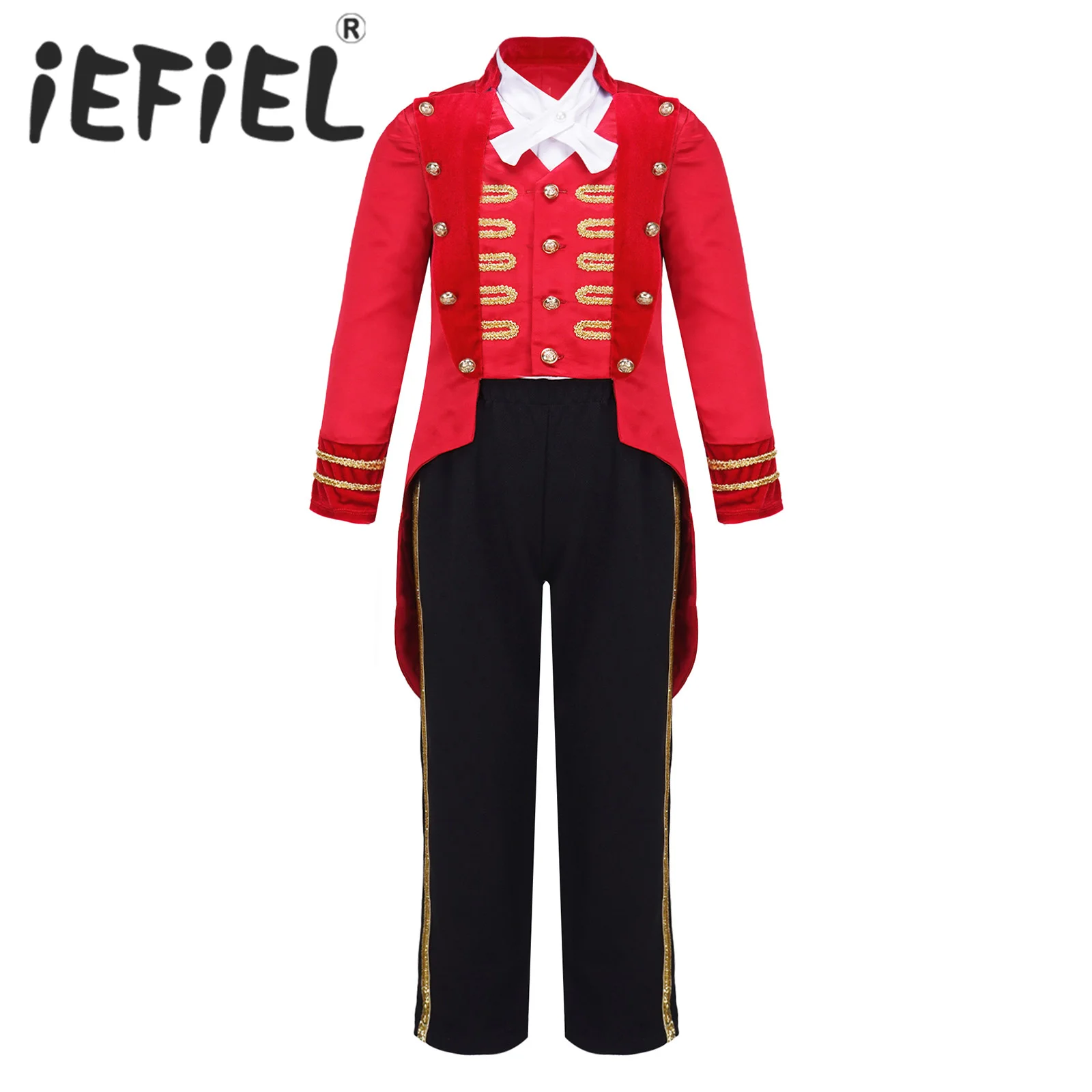 Kids Unisex Circus Costume Vintage Tuxedo Dress Up Suit Halloween Carnival Cosplay Outfit Velvet Blazer Fake Collar Long Pants