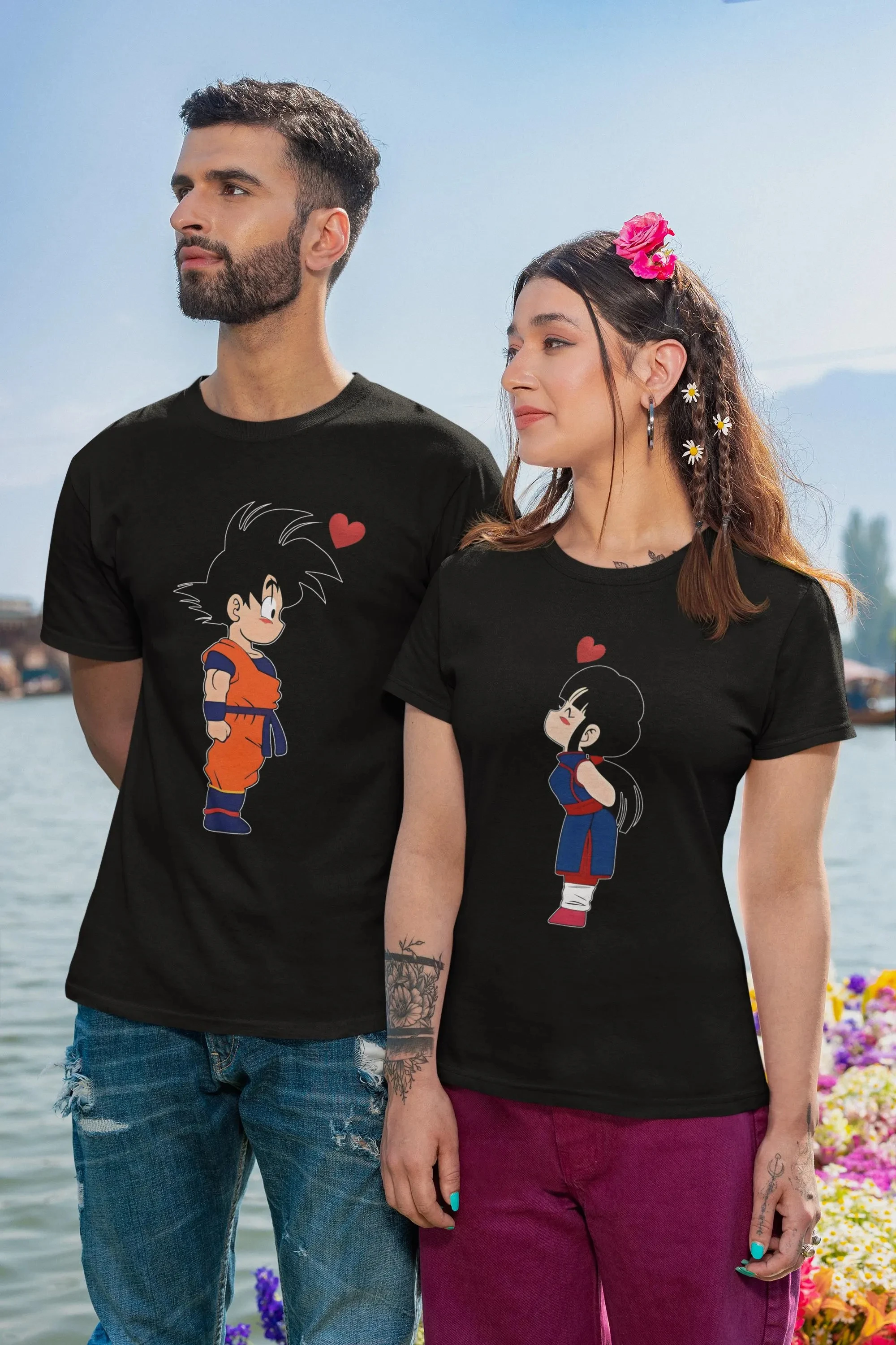 2026 Sommer Dragon Ball Goku Chichi Paar T-Shirt 100% Baumwolle Vintage Oversized Partnerlook-Shirts für Liebhaber Kinder Familie Set Y2k