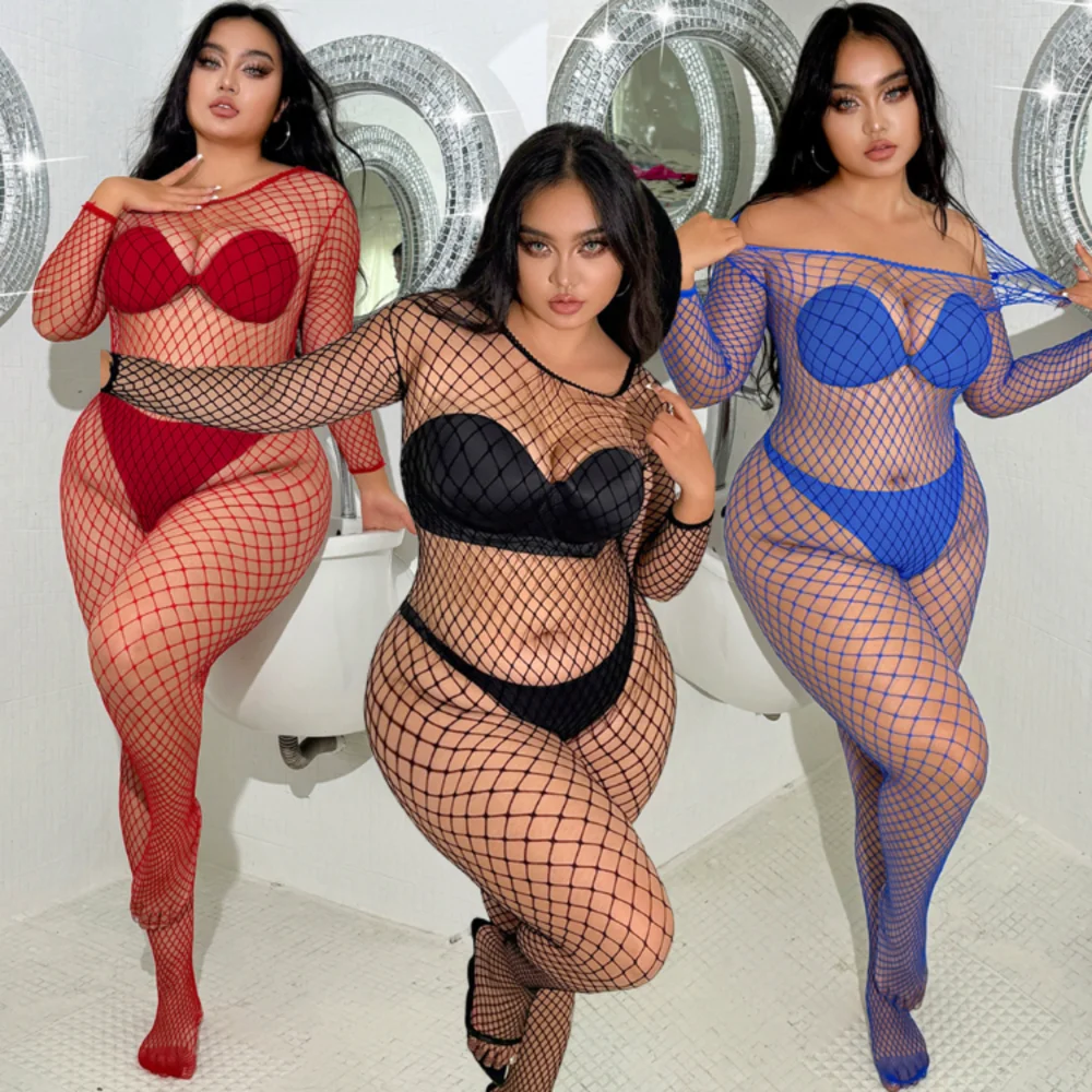 One-pieces Fashion Tight Lingerie For Women Fishing Net Full Body Stocking Erotic See Through Hollow Out Mesh Body Suit Clothes