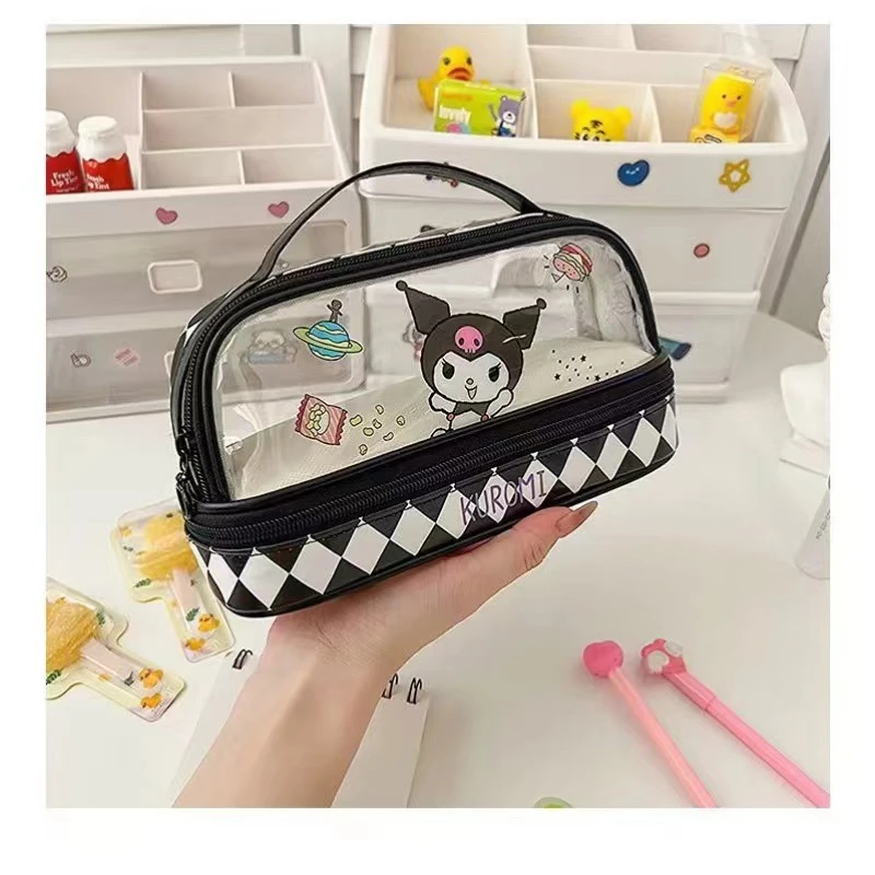 Sanrio Hello Kitty Portable Pencil Pouch Cute Cartoon Anime Cinnamoroll Kuromi Large Transparent Cosmetic Bag Holiday Gifts