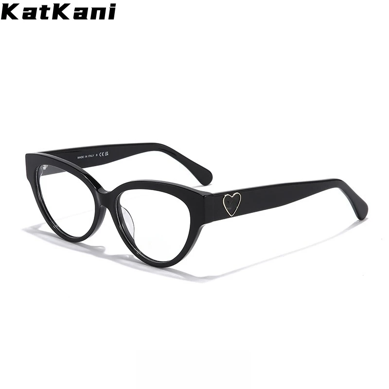 KatKani Luxury Women's Cat Eye Glasses Retro Fashion MyopiaHyperopia Heart-shaped Trendy OpticalPrescription Eyeglasses Frame